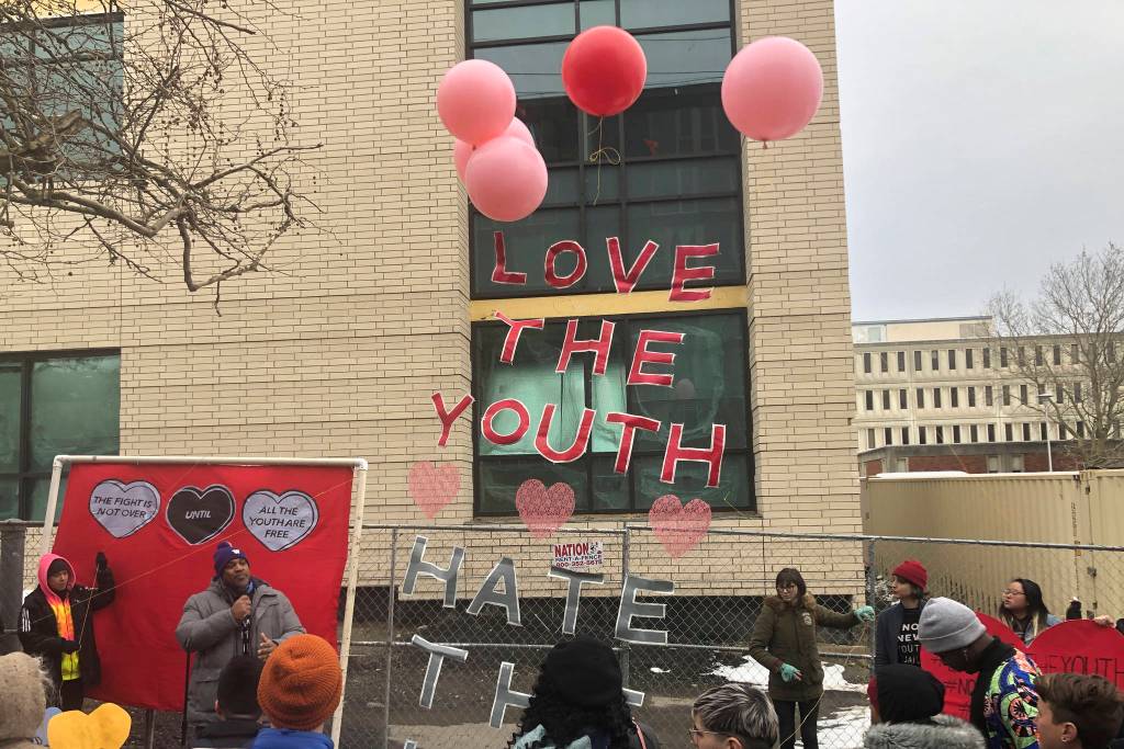 No New Youth Jail Coalitions Valentines Day press conference outside of the King County Youth Services Center. Photo by Melissa Hellmann