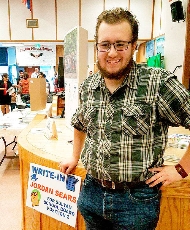 Jordan Sears in 2017, when he was a write-in candidate for school board. (Contributed photo)