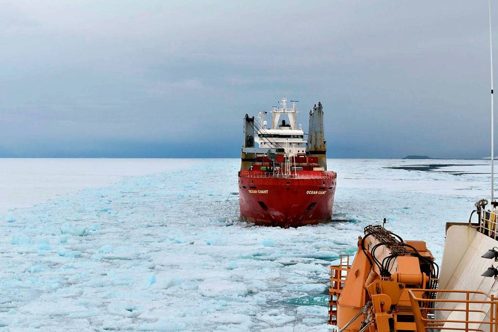 The U.S. Coast Guards Polar Star, a heavy icebreaker, during its 105-day deployment to Antarctica. The icebreaker returned to its homeport of Seattle on Monday. (Photo Courtesy U.S. Coast Guard)