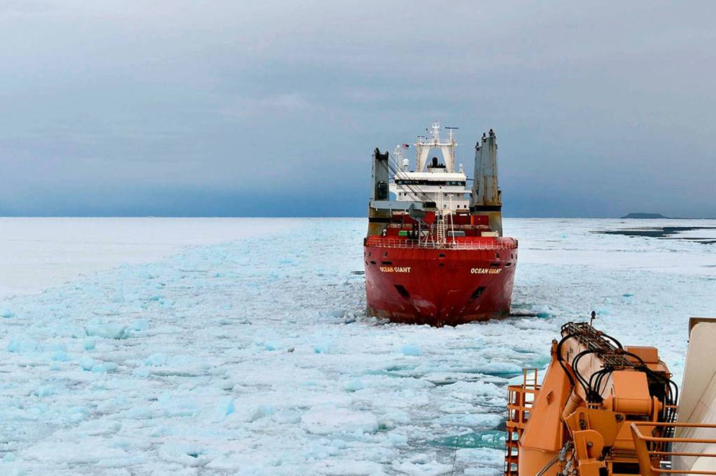 The U.S. Coast Guards Polar Star, a heavy icebreaker, during its 105-day deployment to Antarctica. The icebreaker returned to its homeport of Seattle on Monday. (Photo Courtesy U.S. Coast Guard)