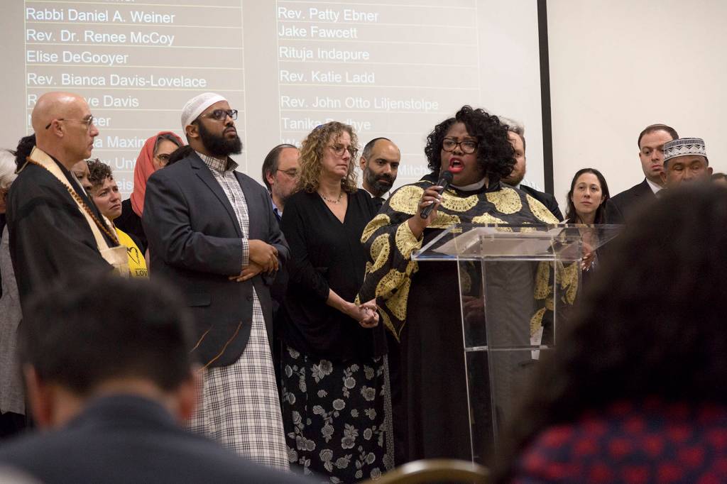 Rev. Kelle Brown of the Plymouth Congregational Church in Seattle, called for people to join in solidarity. Ashley Hiruko/staff photo