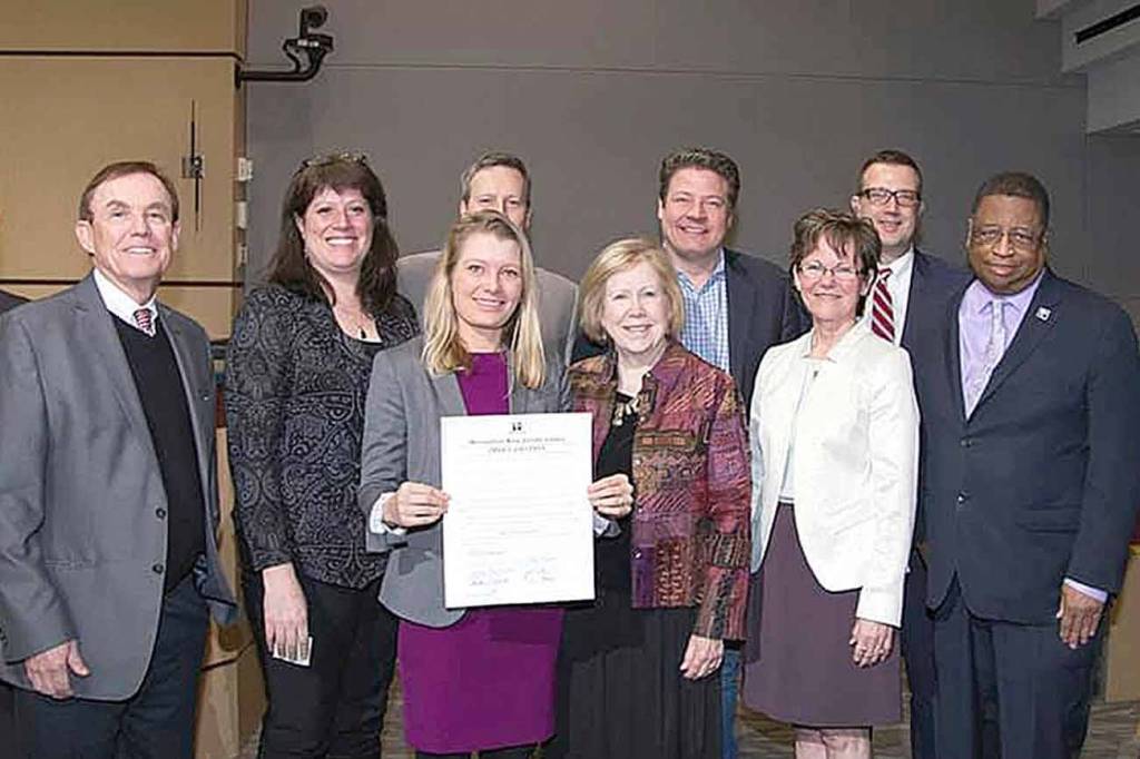 King County Council with Sarah Reyneveld, chair of the King County Womens Advisory Board. Photo courtesy of King County