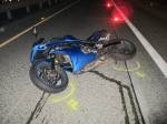 Bernardo Barcos motorcycle pictured on I-5 on the night of his crash. Photo courtesy of Washington State Patrol