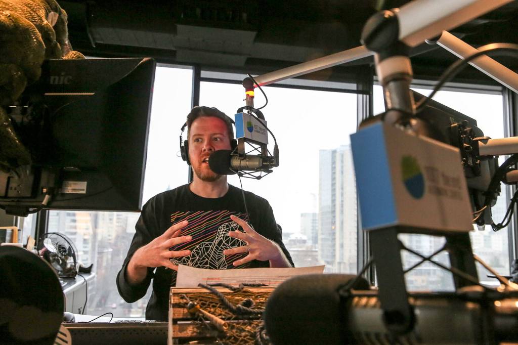 Gregr, on 107.7 The End, also does a popular segment Nerd Talk during his morning show. (Kevin Clark / The Herald)