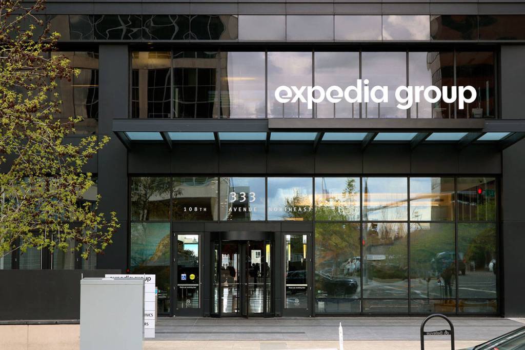 Kailan Manandic / staff photo                                Amazon recently announced it will move its Seattle-based worldwide operations team to Bellevue by 2023. The company plans to occupy an office tower, pictured here, currently occupied by Expedia starting in 2020.