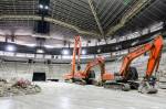 The interior of KeyArena in the midst of a $900 million renovation during media day on April 18, 2019, in Seattle. (Kevin Clark / The Herald)