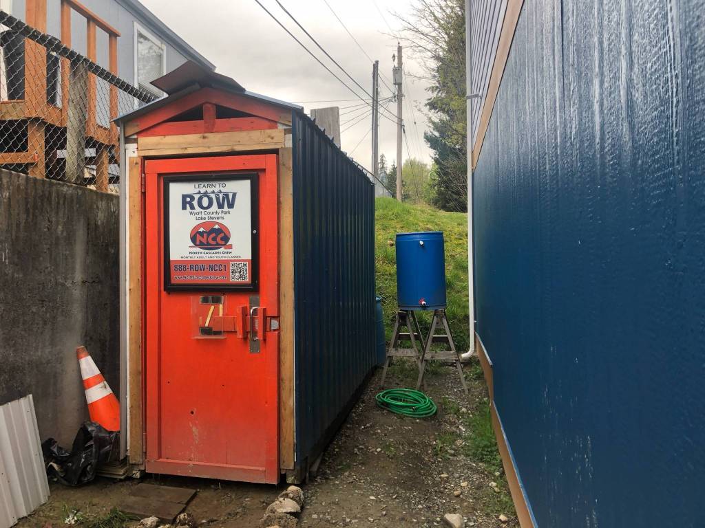 The small shed that once held the crews oars now stands beside the brand new boathouse. (Julia-Grace Sanders / The Herald)