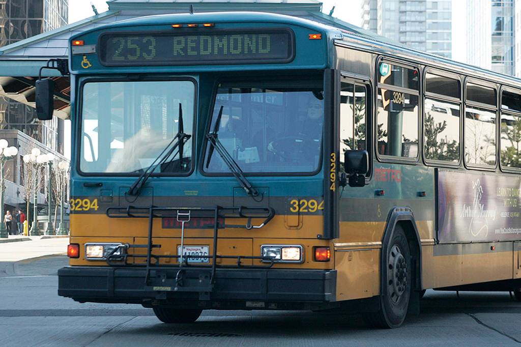 A Metro bus coming out of the Bellevue Transit Center. File photo