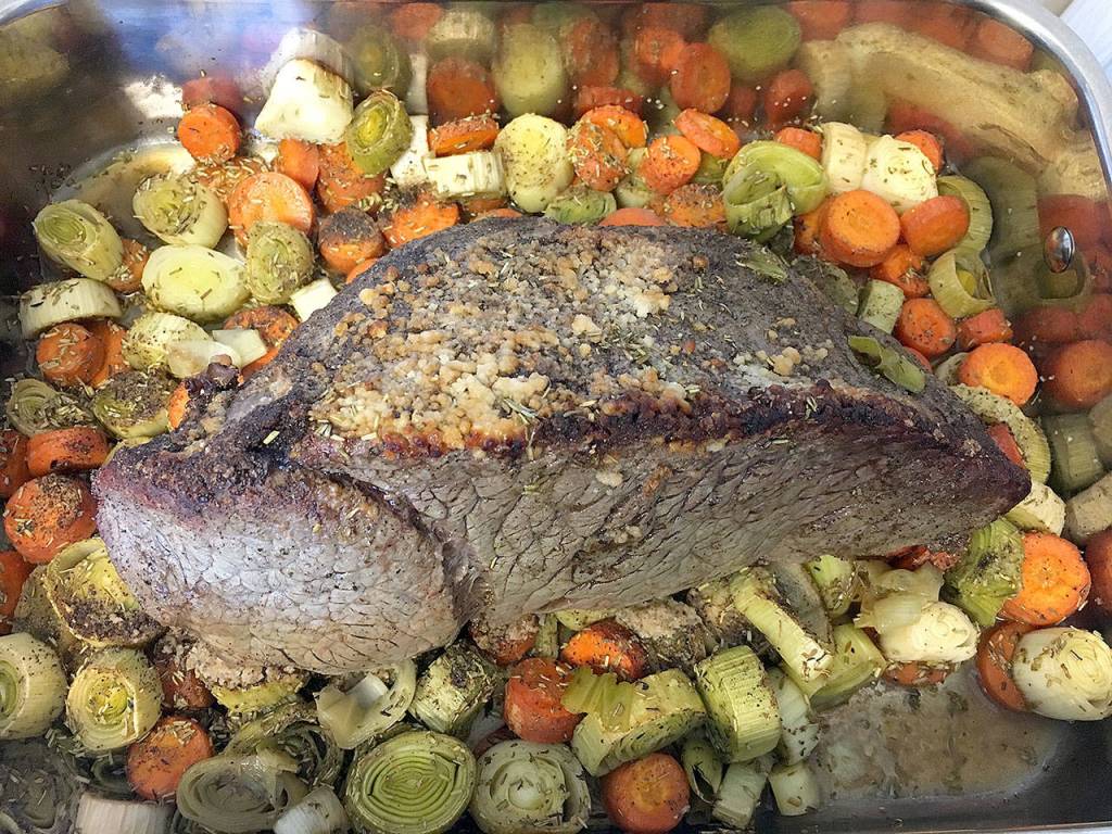 A meal fit for the King in the North or the Dragon Queen, roast aurochs with carrots and leeks is a hearty dish from the cookbook, A Feast of Ice & Fire: The Official Companion Cookbook to the HBO show Game of Thrones. (Ben Watanabe / The Herald)