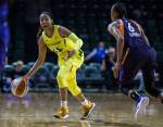 Seattles Jordin Canada calls out a play during a preseason game against Phoenix on Wednesday at Angel of the Winds Arena in Everett. (Olivia Vanni / The Herald)