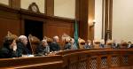 Justices on the Washington Supreme Court listen to testimony during a Jan. 22 hearing in Olympia, on a lawsuit addressing the constitutional freedom of state presidential electors to vote for any candidate for president, not just the nominee of their party. (AP Photo/Ted S. Warren, file)