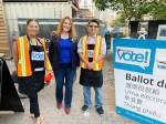 Washington State Secretary of State Kim Wyman poses with two King County elections workers on Tuesday near South Lake Union in Seattle. (Washington State Secretary of State)