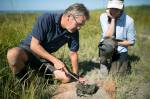 By testing samples of sediment, researchers John Rybczyk (left) and Katrina Poppe (right) can determine how quickly the Port Susan Bay estuary restoration project is gaining elevation and sequestering carbon. (Julia-Grace Sanders / The Herald)