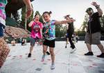 Skye Bassett, 6, dances with her family during Jai Wolfs rescheduled performance at Bumbershoot Music & Arts Festival on Sunday, Sept. 1, 2019 in Seattle, Wash. (Olivia Vanni / The Herald)