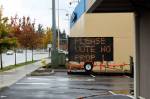 A solar traffic message board outside of a business on Pacific Highway urges Federal Way citizens to Please vote no prop 1. Olivia Sullivan/staff photo