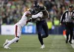 Seattle Seahawks DK Metcalf runs to the sidelines to stop the clock as the Seahawks lost to the San Francisco 49ers 26-21 at CenturyLink Field on Sunday, Dec. 29, 2019 in Seattle, Wash. (Andy Bronson / The Herald)