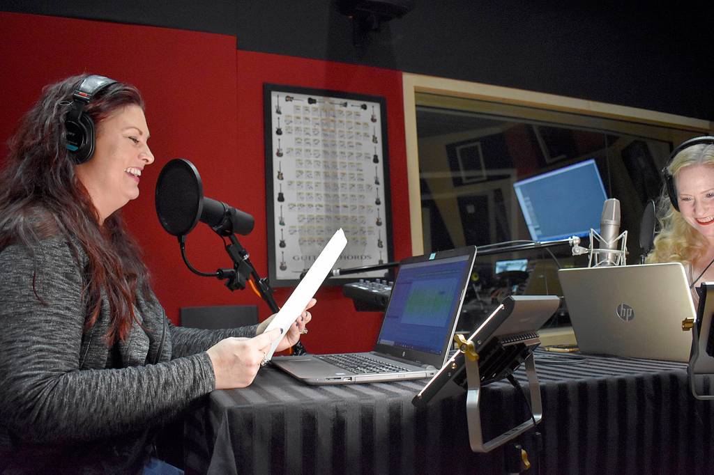 Photo by Haley Ausbun. Kim Shepard (left) has been interested in radio since grade school. Now as a mother of four kids, she took this podcast as a way for her to do what she loves but spend more time at home with her family.