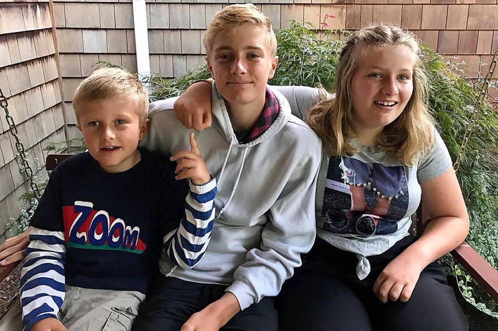 Cooper Hawkins (9), Nash Hawkins (16) and Charlotte Hawkins (12) at the Hawkins home. Courtesy photo