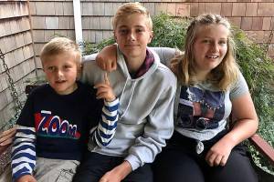 Cooper Hawkins (9), Nash Hawkins (16) and Charlotte Hawkins (12) at the Hawkins home. Courtesy photo
