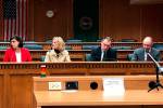 Discussing homelessness on Jan. 9 are, from left, Associated Press Olympia correspondent Rachel La Corte, Rep. Nicole Macri (D-Seattle), Sen. Patty Kuderer (D-Bellevue), Sen. Hans Zeiger (R-Puyallup) and Rep. Morgan Irwin (R-Enumclaw). Photo by Leona Vaughn/WNPA News Service