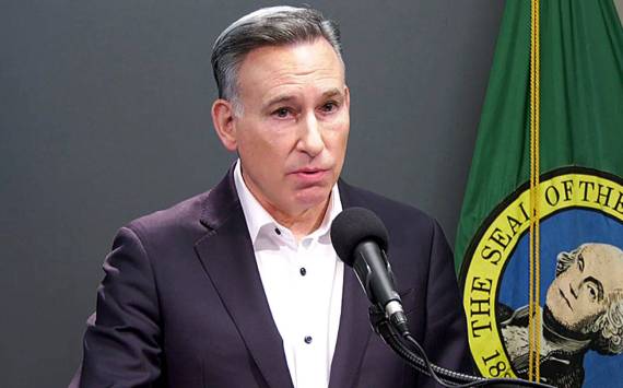 King County Executive Dow Constantine at a Seattle press conference Wednesday, March 4. Screenshot from livestream