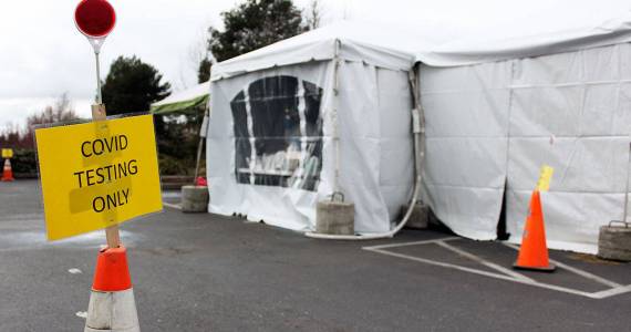 A COVID-19 screening tent outside of Enumclaw Medical Center opened on March 11. (Photo by Ray Miller-Still/Sound Publishing)