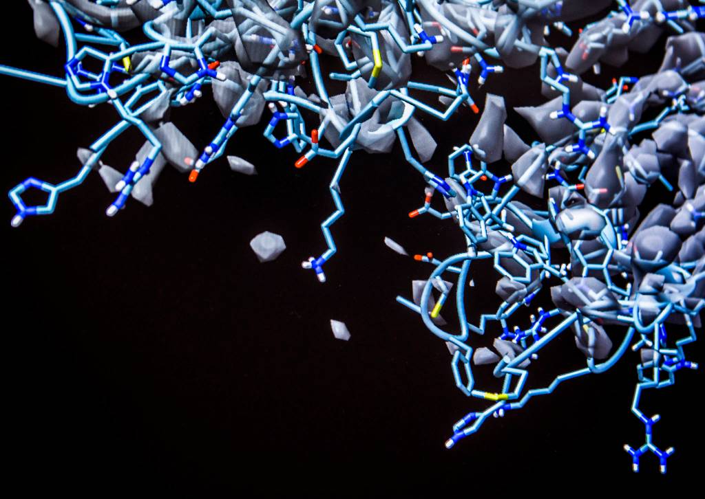 A close look at a coronavirus model created by Dong Si and his students at UW Bothell. (Olivia Vanni / The Herald)