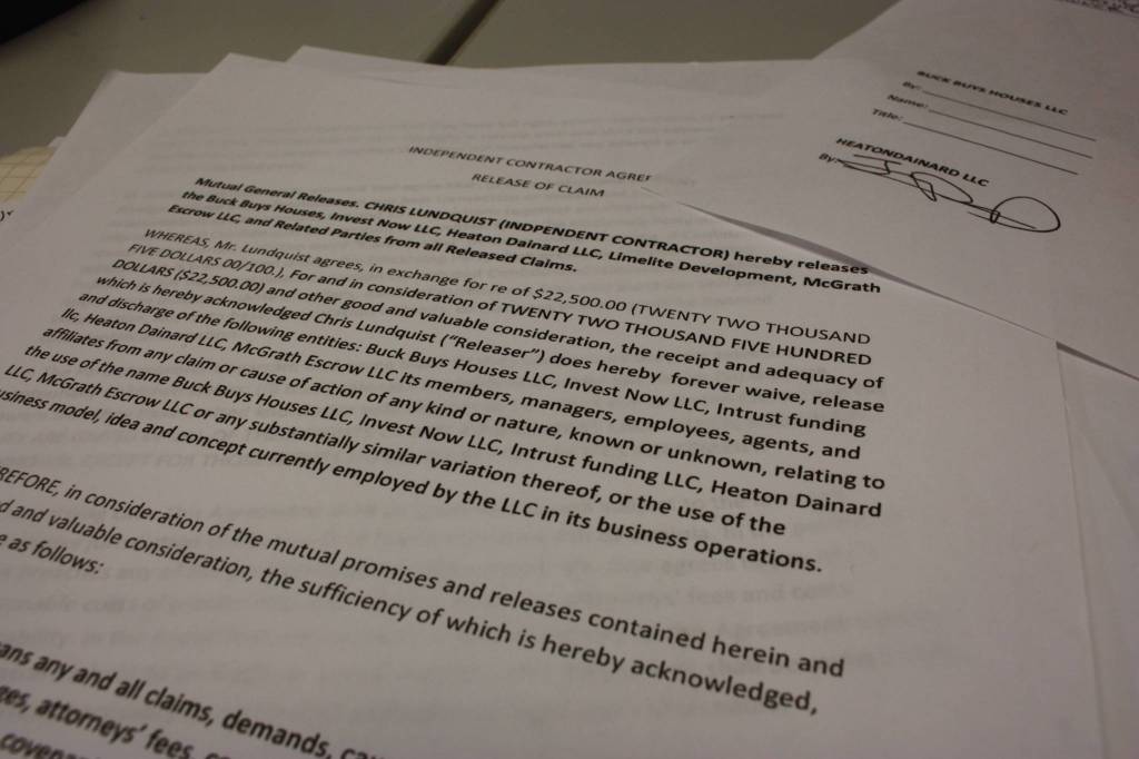 Release of claims contract signed after incident by James Dainard on behalf of Heaton-Dainard, LLC. (photo credit: Cameron Sheppard)