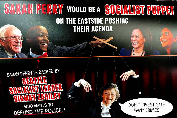 Lamberts flyer depicting her opponent, Sarah Perry, as a socialist puppet (tweeted by KC Councilmember Girmay Zahilay)