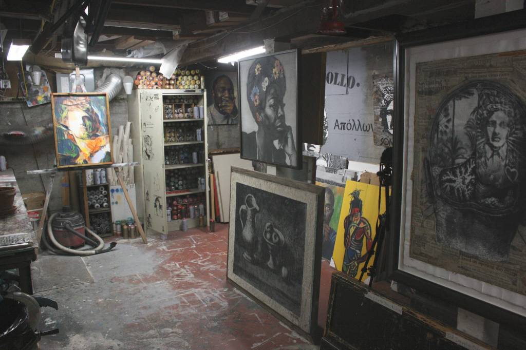 Codds basement studio filled with pieces he has created (photo by Cameron Sheppard)