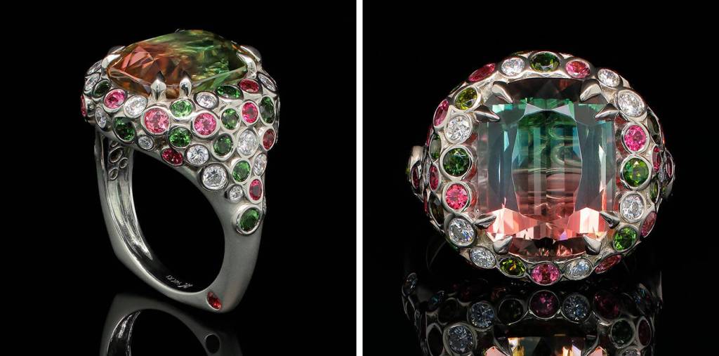 The Robin Callahan Designs ring Bubbliscious won a Spectrum Award in 2021. Sponsored by the American Gem Trade Association, Spectrum Awards honor innovative design and impeccable craftsmanship in the industry.