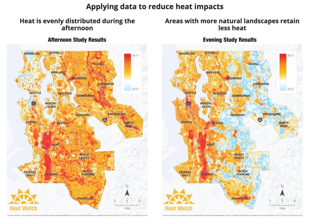 Results of King Countys heat-mapping project show Auburn and Kent trap heat for longer than surrounding areas. Courtesy photo.