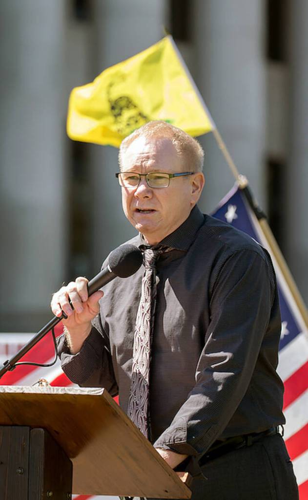 Rep. Robert Sutherland at a March For Our Rights rally in Olympia in 2019. (Washington State House Republicans)
