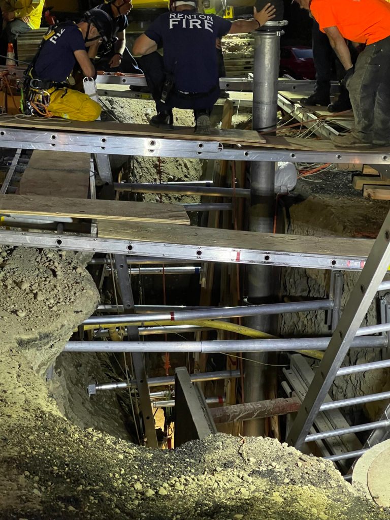 Surjit Gills body was recovered at 8:35 p.m Sept. 7, although responders spent an additional couple of hours carefully removing plates and safety construction in the trench. Photo courtesy of Renton Regional Fire Authority.