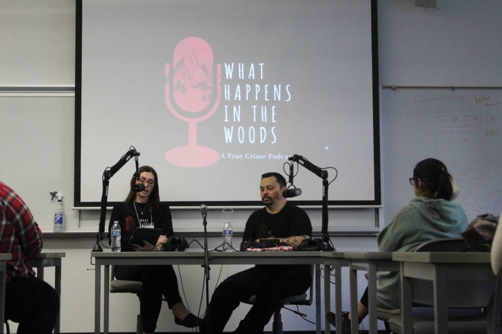 Co-hosts Jess and Brice of What Happens In The Woods recorded a live podcast episode about The Jungle, a homeless encampment in Seattle. Photo by Bailey Jo Josie/Sound Publishing.