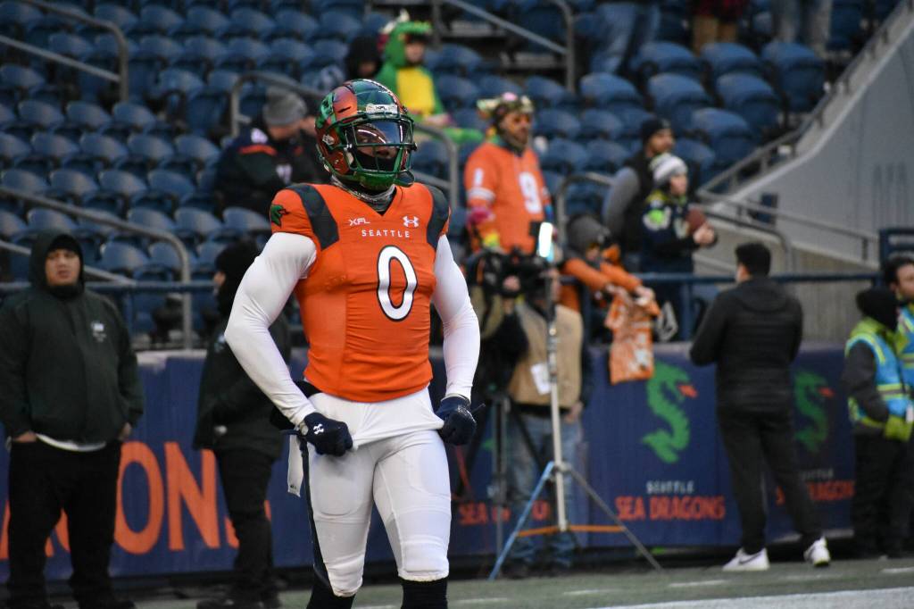 Seattle WR Josh Gordon warming up before kickoff Feb. 23 at Lumen Field. Photos by Ben Ray/Sound Publishing