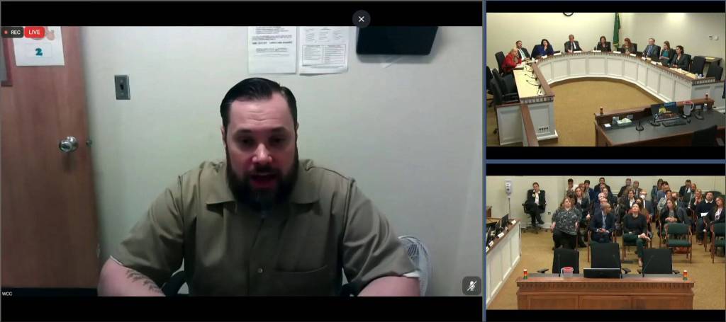 Christopher Blackwell addresses the House Community Safety, Justice, & Reentry committee and advocates for House Bill 1807, aiming to limit the use of solitary confinement within prisons. (Screenshot.)