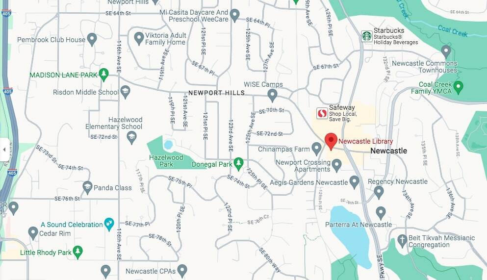 King County Sheriffs Office deputies discovered 26-year-old Tyair M. Stump lying on the ground outside of the Newcastle Library, located in the 12900 block of Newcastle Way Southeast, with a gunshot wound to his chest (Courtesy of Google Maps)