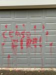 On the night of Thursday, Nov. 30 in Bellevue, people who Congressman Adam Smith said were advocating for a cease-fire in Israel and Gaza, vandalized his garage with spray paint. (Photo Courtesy of the Office of Congressman Adam Smith)