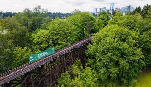 The proposed levy renewal would provide funding needed to complete the transformation of Wilburton Trestle - a historic wooden railway trestle in Bellevue - and adding it to Eastrail. Photo courtesy of King County