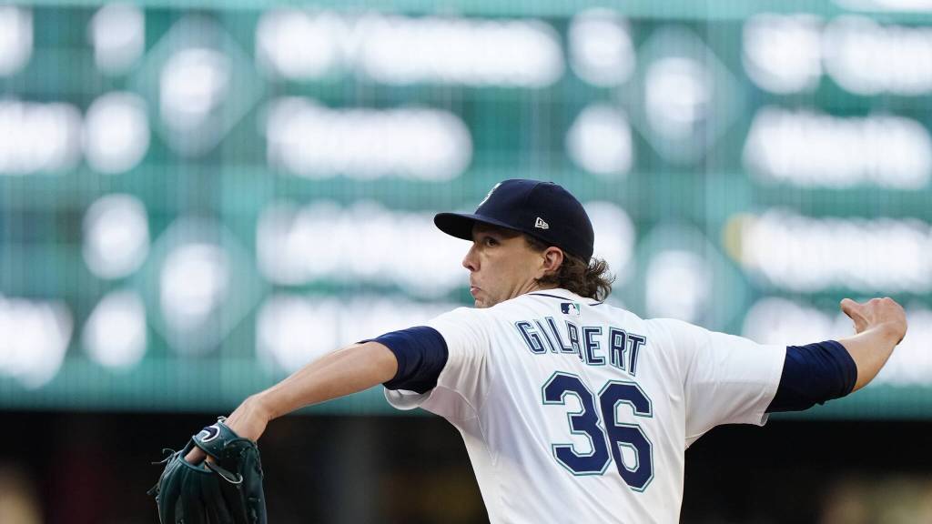 Logan Gilbert pitching in the win against Milwaukee. Courtesy photo via Seattle Mariners.