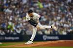 George Kirby throws a pitch against the Detroit Tigers. Photo credit: Ben Van Houten / Seattle Mariners