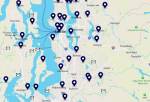 Map of No Kings protests Oct. 18 in King County. (Screenshot)