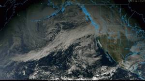 On Dec. 8, 2025, the atmospheric river stretched thousands of miles from Guam to Washington before bringing moist subtropical air to the region for nearly a week. Photo from the National Oceanic and Atmospheric Administrations GOES-18 Satellite