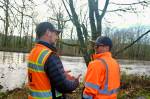 King County Flood Patrol members Thomas Bannister (left) and Seth Ballhorn on their patrol route, Dec. 9, 2025. Grace Gorenflo/Sound Publishing