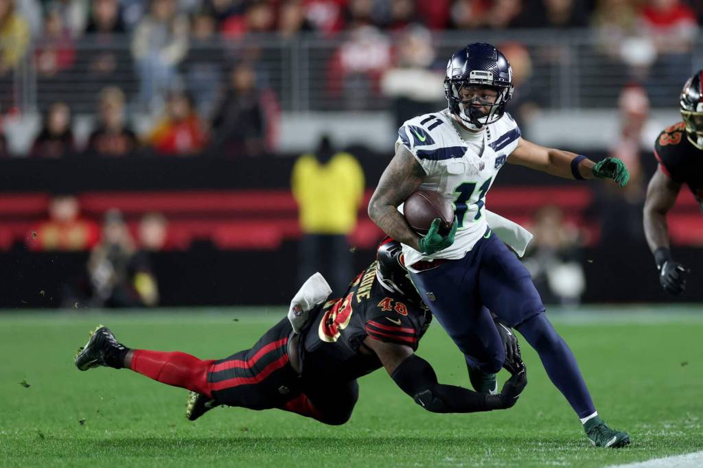 Jaxon Smith-Njigba had at least 72 receiving yards in all but one game this season, including 84 in the finale at San Francisco. Ezra Shaw / Getty Images