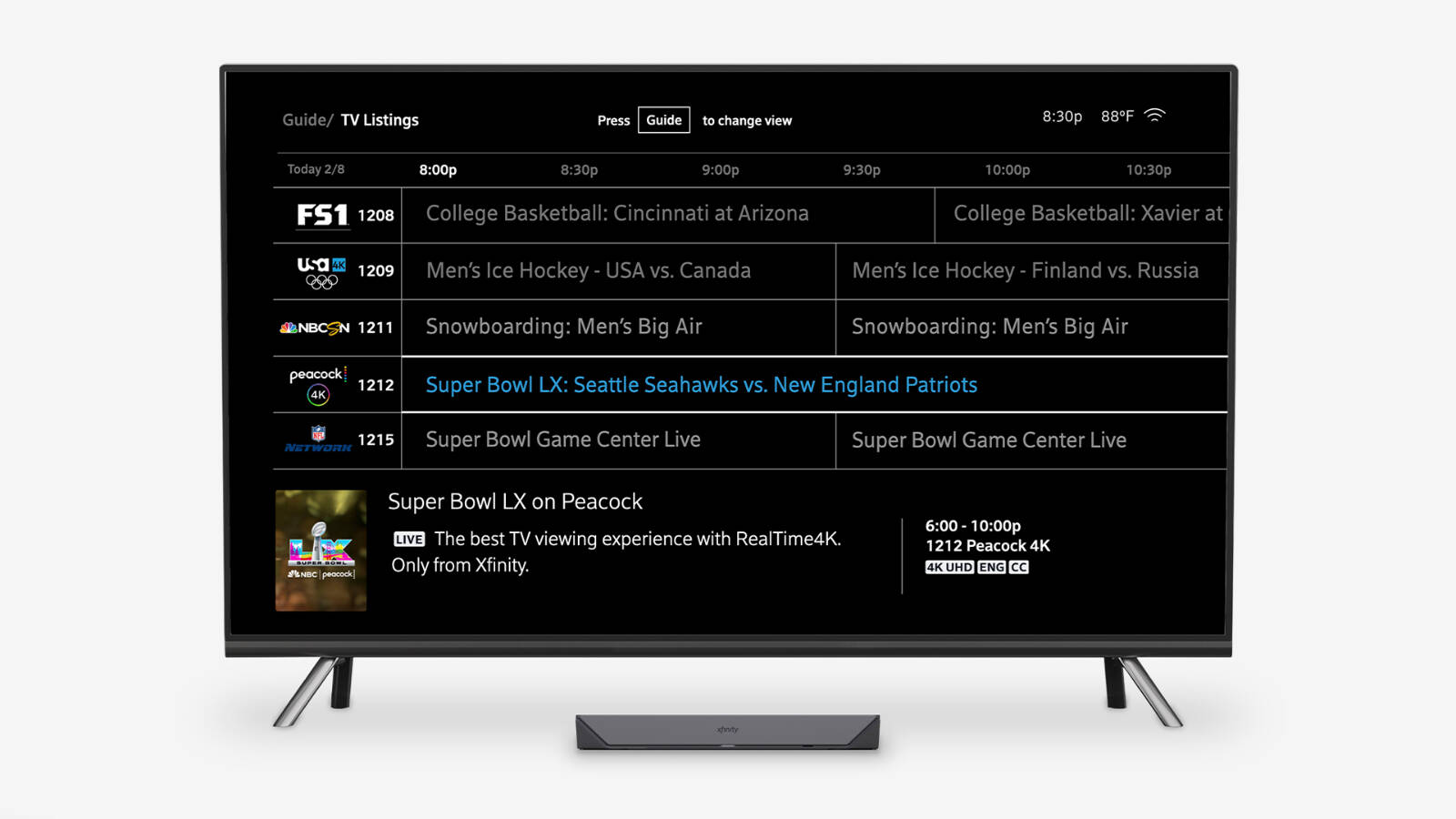 Xfinitys RealTime4K shows live sports action up to 30 seconds faster than competing 4K services. Courtesy Comcast