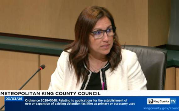 King County Councilmember Teresa Mosqueda discusses the moratorium March 3. (Screenshot)