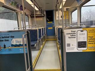 Interior of the light rail train. Photo by Mindy Stern