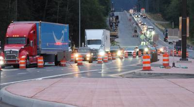 The new diverging diamond interchange on State Route 18 in Snoqualmie. Photo courtesy of WSDOT
